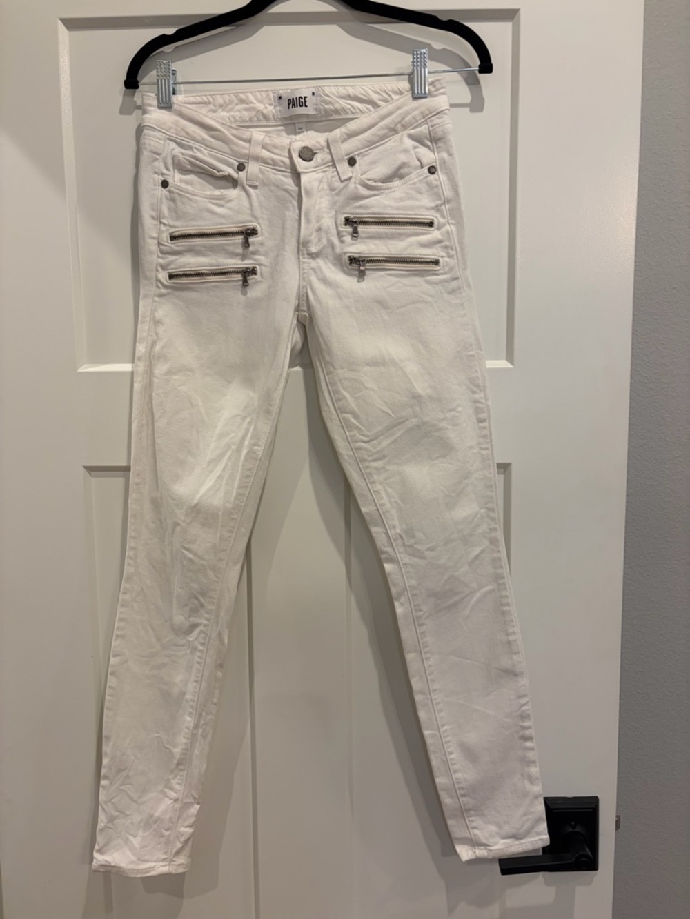 PAIGE White Skinny Jeans with Four Front Zips